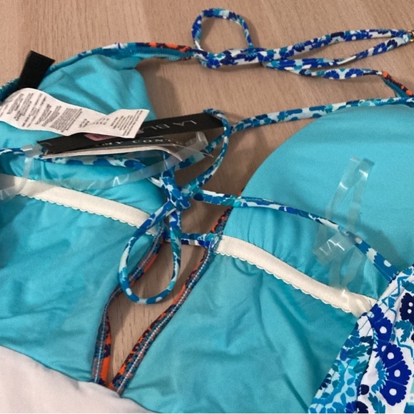 NWT La Blanca Size 10 Blue and Orange One Piece Swimsuit w/ Plunging V-Neckline - Picture 8 of 12